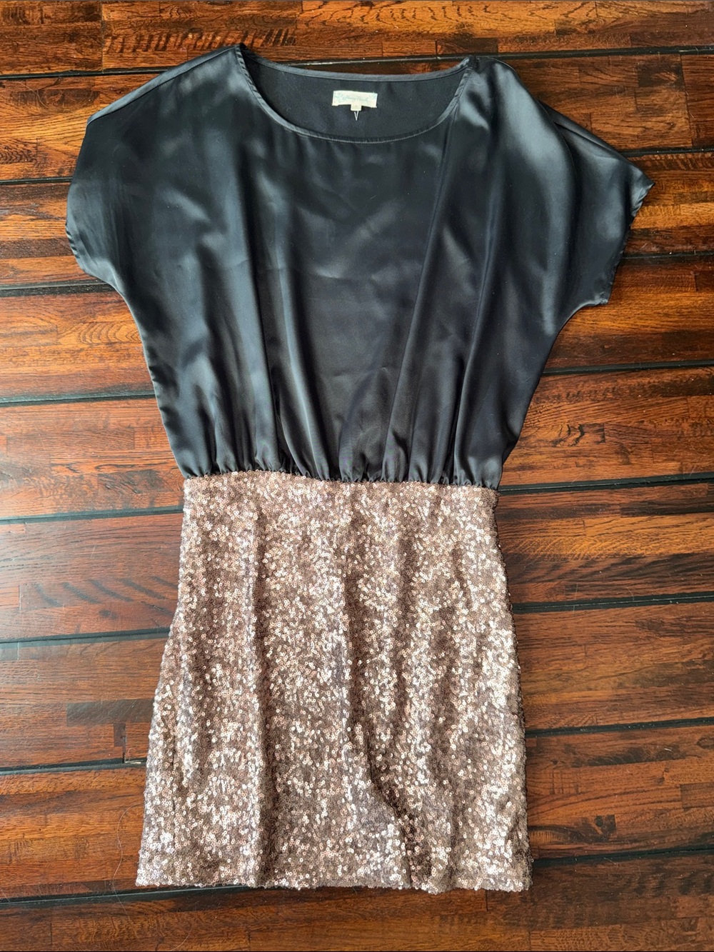 Black Satin Top with Copper Sequin Skirt Women's Dress